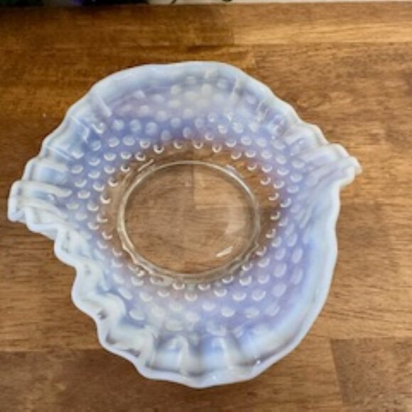Vintage Fenton White Opalescent Hobnail Ruffled Bowl Midcentury Milk Glass Candy - Picture 2 of 5